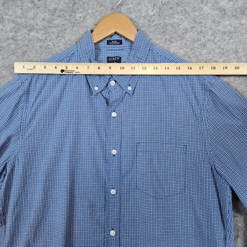 J Crew‎ Men's Slim Untucked Flex Washed Blue & White Mini-Checked Shirt Size L